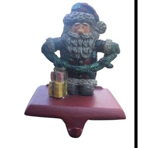 Christmas‎ Fantasy  Stocking Hanger Santa Collection 4" Green Red Ceramic